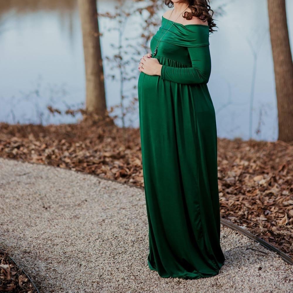 Beautiful maternity off the shoulder gown style dress
